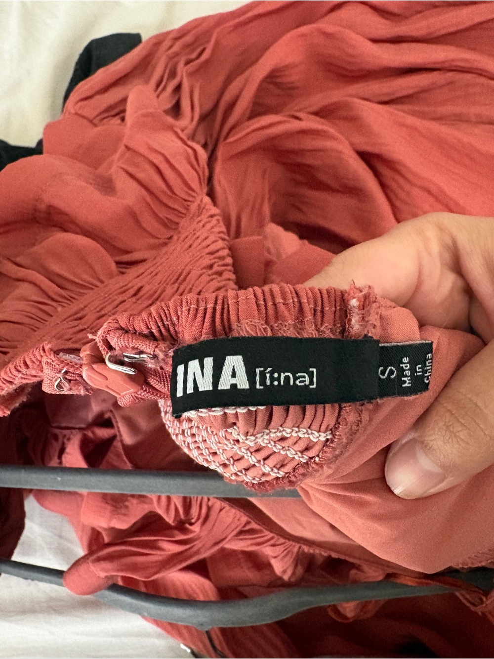 Ina Rust Red Maxi Dress with Ruffled Neckline - Picture 5 of 5